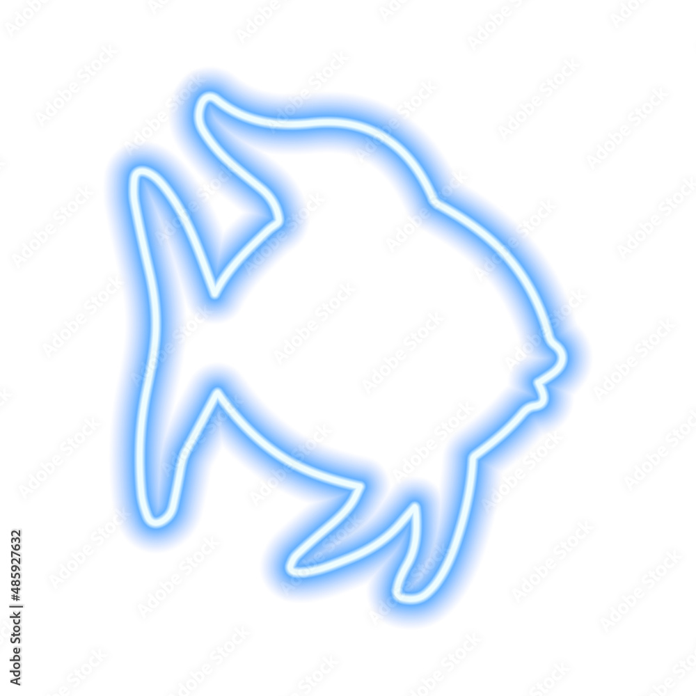 Obraz premium Blue neon sign of fish isolated on white.