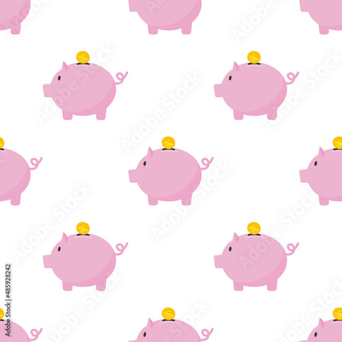 Saving money pattern icon. Piggy bank and hand with dollars. Cartoon image with saving money. Line vector