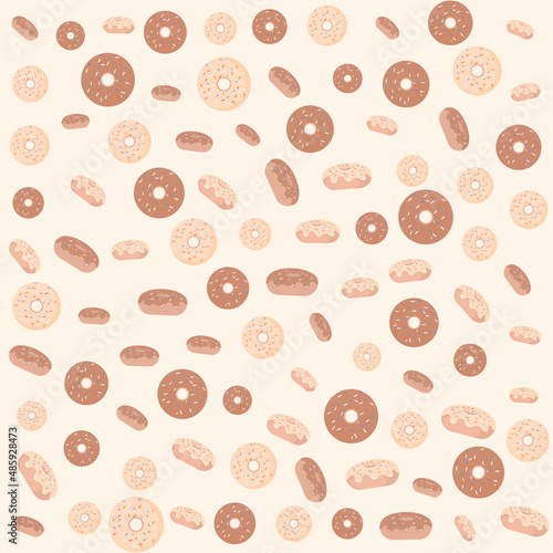 Pink flat donuts on white background.3d donut pattern for print design. Vector illustration print