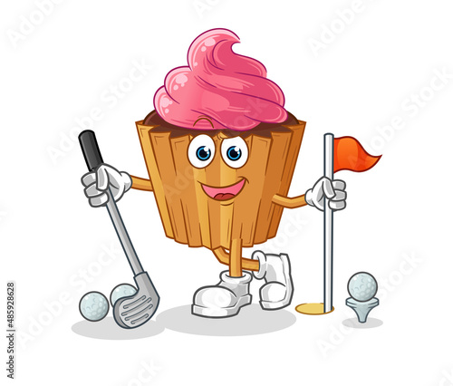 cupcake playing golf vector. cartoon character