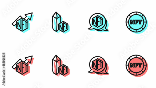 Set line NFT Digital crypto art, growth bar chart, and icon. Vector