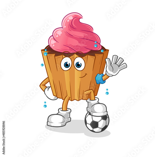 cupcake playing soccer illustration. character vector