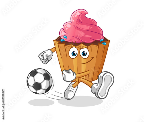 cupcake kicking the ball cartoon. cartoon mascot vector