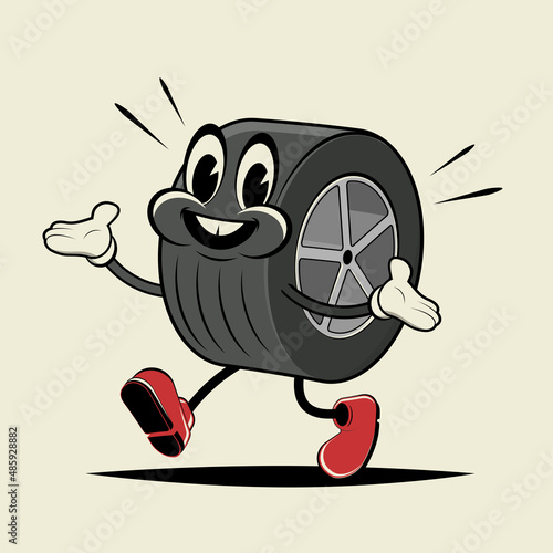 funny retro cartoon illustration of a tire