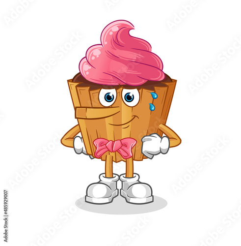 cupcake lie like Pinocchio character. cartoon mascot vector