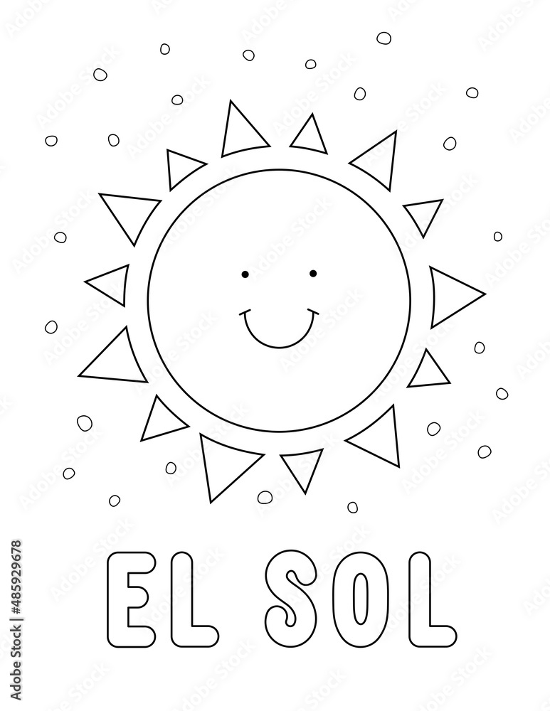 the sun in spanish, coloring page for kids. you can print it on