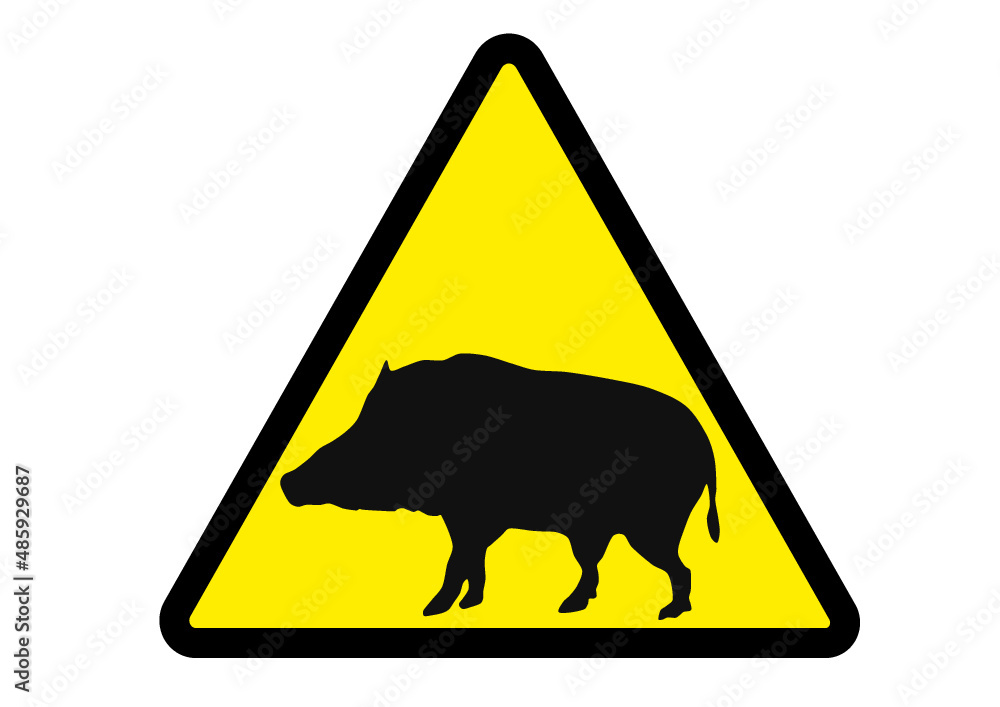 猪に注意 イノシシの突進に注意 警告ラベル Stock-Vektorgrafik | Adobe Stock