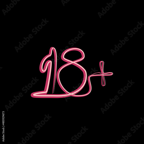 This vector is the age limit symbol eighteen plus in neon on a black background. This is for adults, content design, website, logo, advertising, logo, templates, blogs, sex shop.