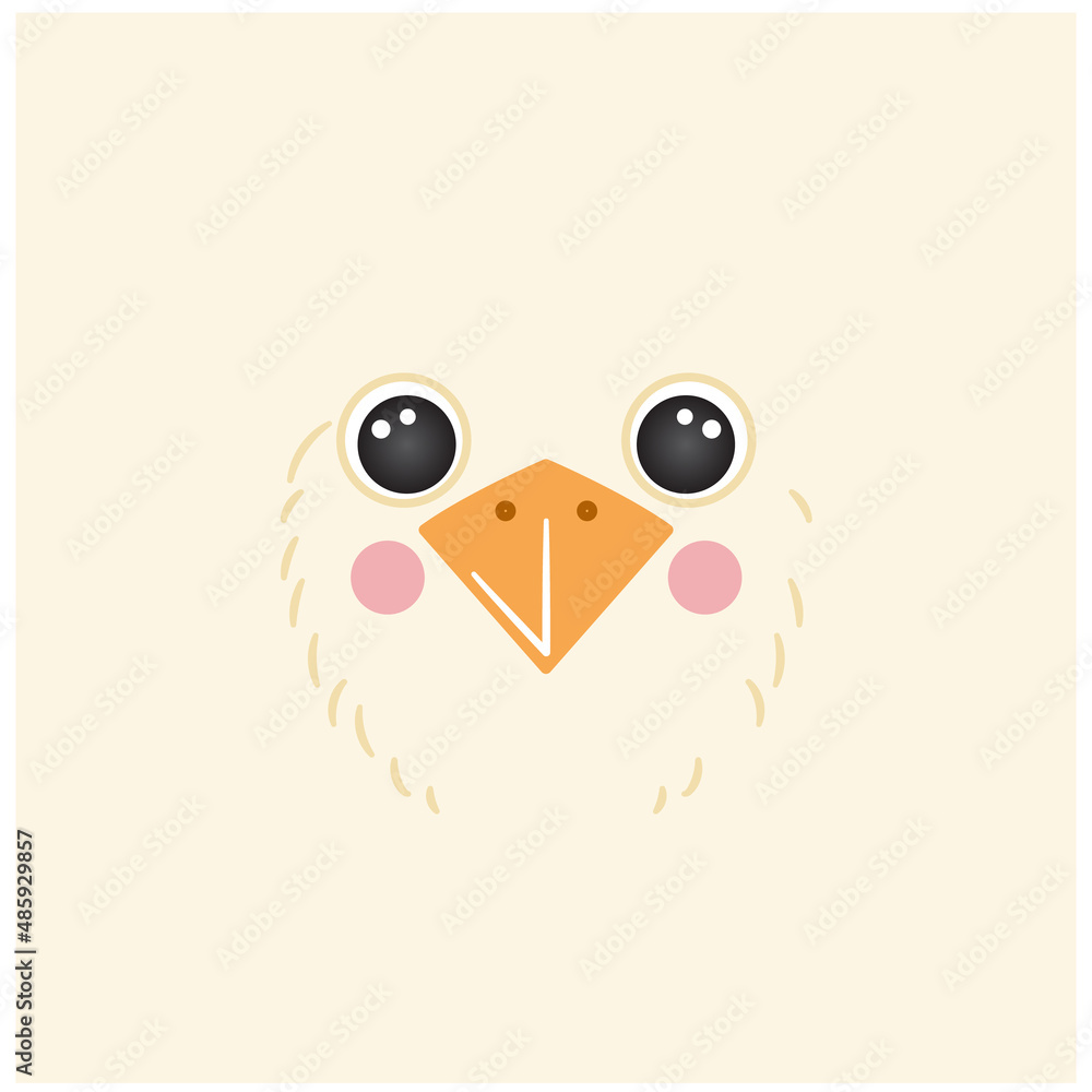 Fototapeta premium Cute duck portrait square smile head cartoon round shape animal face, isolated farm bird vector icon illustration. Flat simple hand drawn for UI app, kids poster, cards, t-shirts, baby clothes