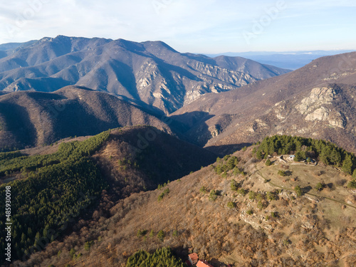 Aerial view of Ruins of Ancient Tsepina fortress, Bulgaria photo