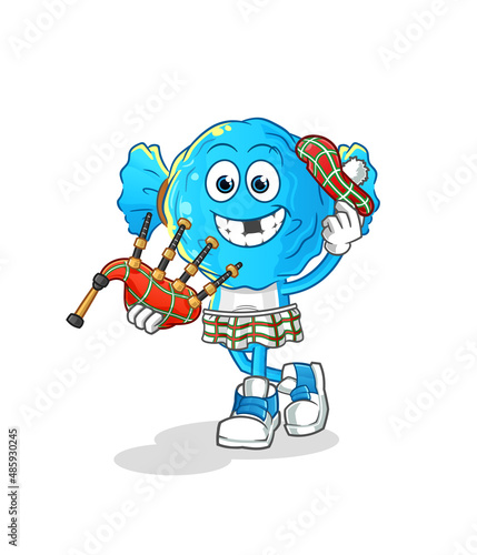 candy head cartoon scottish with bagpipes vector. cartoon character