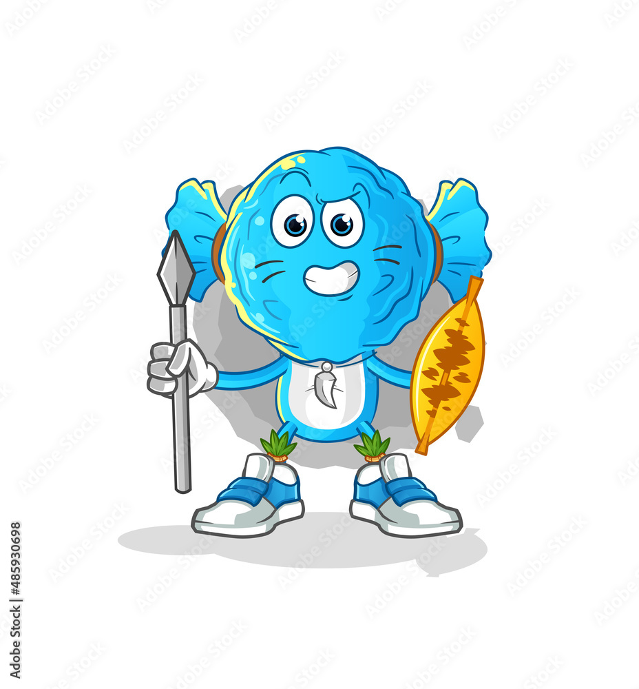 candy head cartoon african tribal fighter mascot. cartoon vector candy head cartoon african tribal fighter mascot. cartoon vector