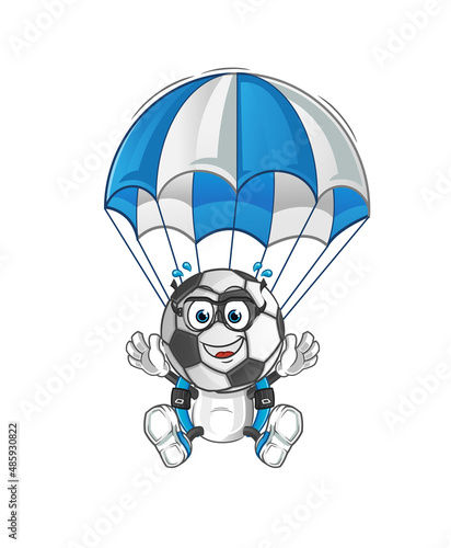 Fototapeta Naklejka Na Ścianę i Meble -  football head cartoon skydiving character. cartoon mascot vector