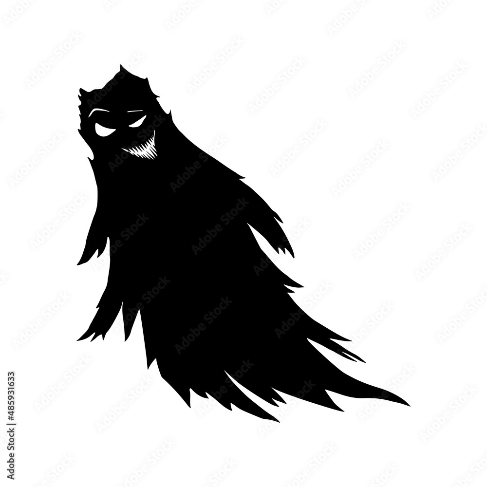 Fototapeta premium Hand drawn Silhouette of flying evil ghosts. Vector Graphic spirits of Halloween. Perfect for party decoration, card design, stickers, poster