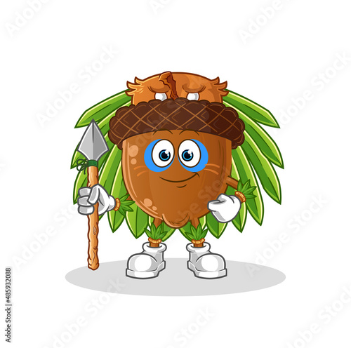 acorn head cartoon tribal man mascot. cartoon vector