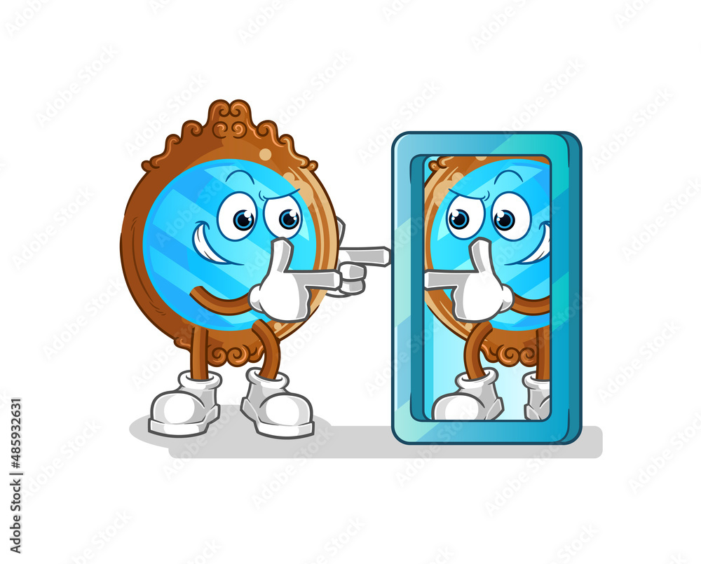Naklejka premium mirror looking into mirror cartoon. cartoon mascot vector