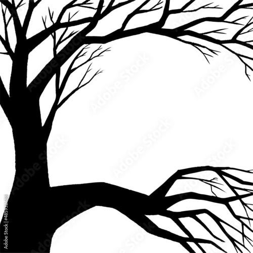 Hand drawn enchanted tree silhouette. Vector halloween black and white frame