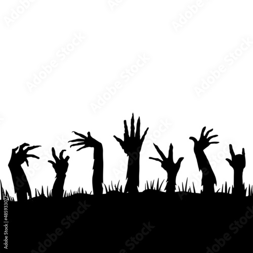 Zombie hands black silhouette. Vector Halloween frame illustration black color.