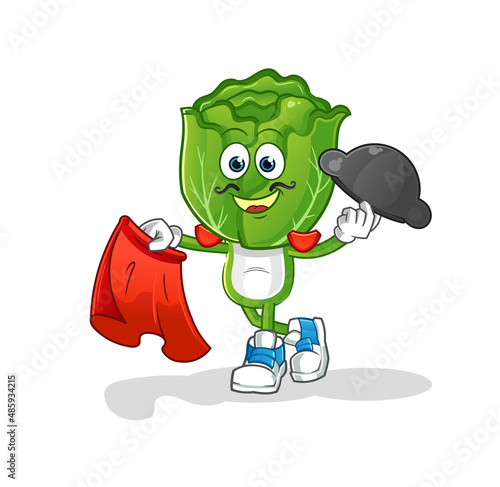 cabbage head cartoon matador with red cloth illustration. character vector