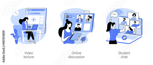 Distance learning virtual communication isolated cartoon vector illustrations se
