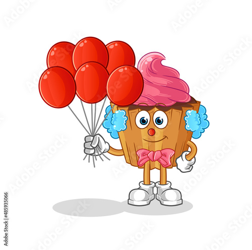 cupcake clown with balloons vector. cartoon character
