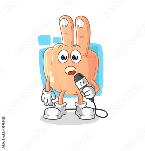 peace finger head cartoon tv reporter. cartoon mascot vector