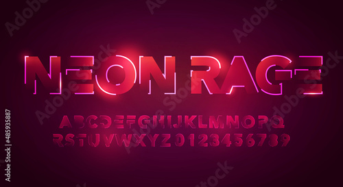 Futuristic Cyber Neon Typography. Red Technology Style Font