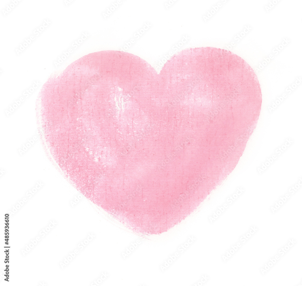 Pink watercolor heart on a white background. Delicate, pastel color.
