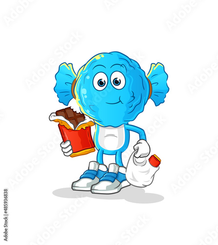 candy head cartoon eat chocolate mascot. cartoon vector