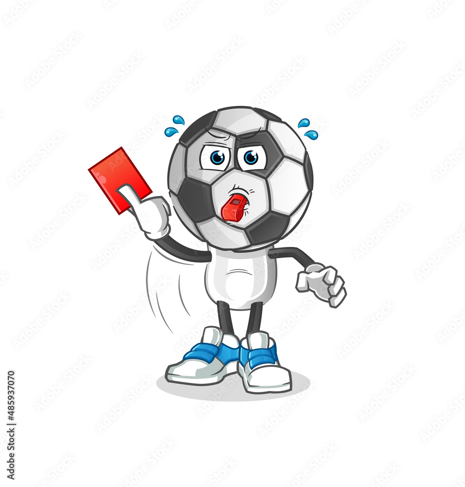 football head cartoon referee with red card illustration. character vector