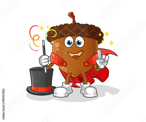 acorn head cartoon magician illustration. character vector