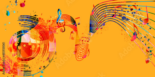 Colorful LP vinyl record disc with musical notes for jazz, blues, rock concert events, music festivals and shows, party flyers and invitations. Musical poster for club party vector illustration