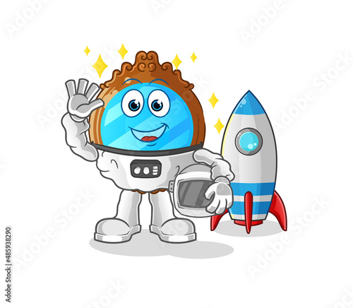 mirror astronaut waving character. cartoon mascot vector
