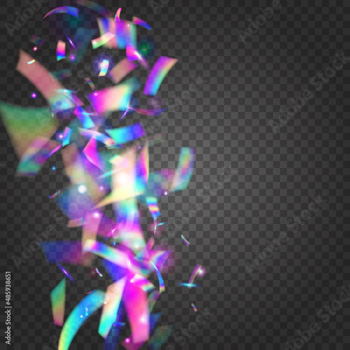 Carnival Tinsel. Birthday Effect. Purple Blur Background. Festive Art. Flying Foil. Shiny Element. Laser Festival Backdrop. Iridescent Glitter. Pink Carnival Tinsel