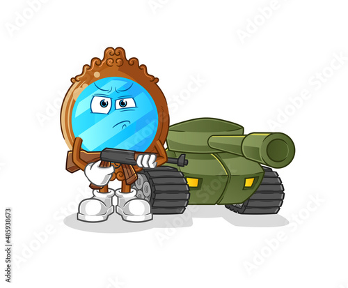 mirror soldier with tank character. cartoon mascot vector
