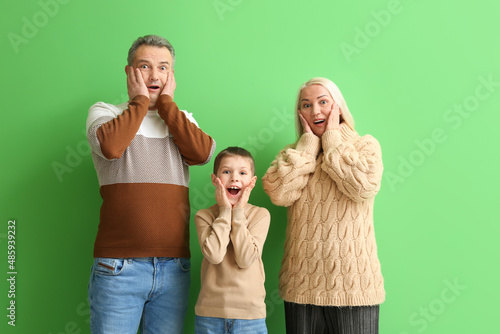 Surprised little boy with h...