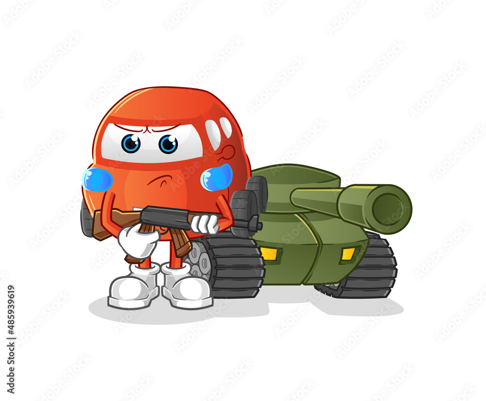 car soldier with tank character. cartoon mascot vector