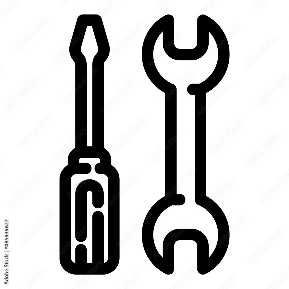 Screwdriver And Wrench Flat Icon Isolated On White Background Screwdriver And Wrench Flat Icon Isolated On White Background