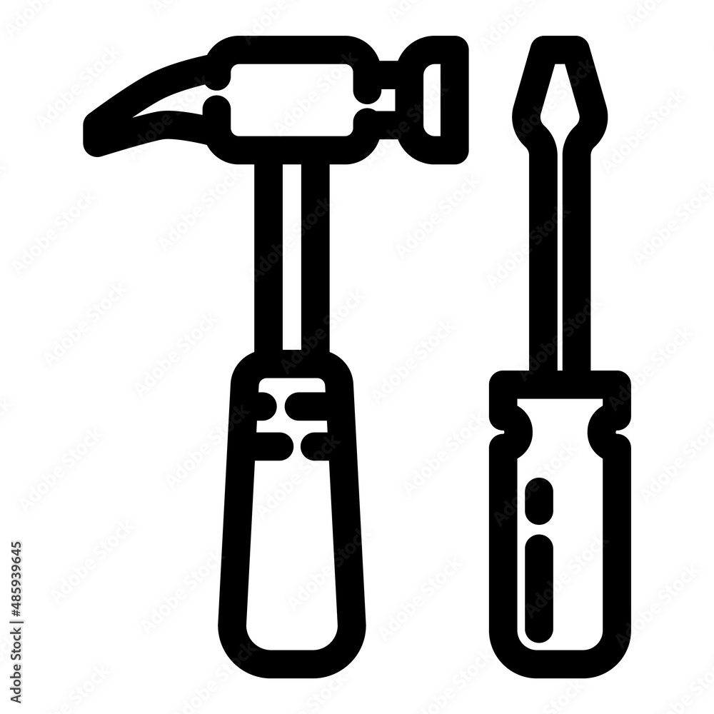 Hammer And Screwdriver Flat Icon Isolated On White Background Hammer And Screwdriver Flat Icon Isolated On White Background