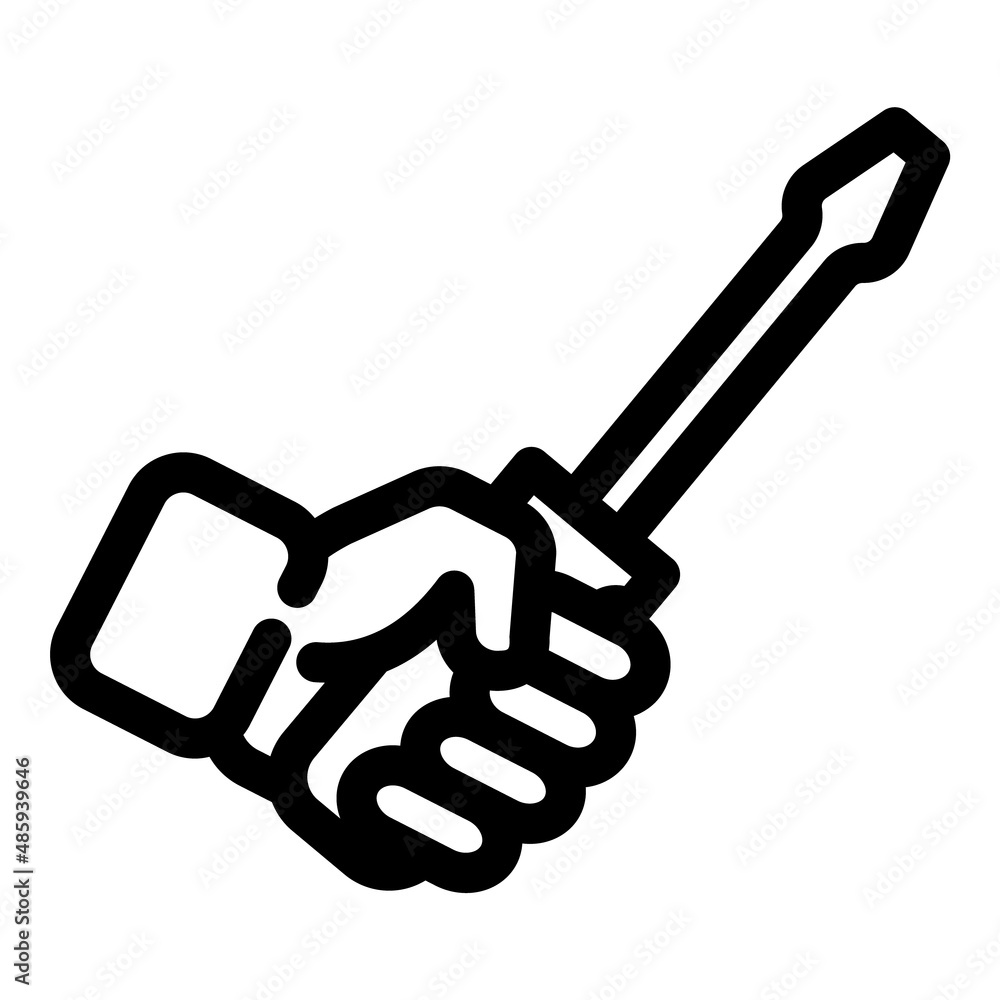 Screwdriver In Hand Flat Icon Isolated On White Background Screwdriver In Hand Flat Icon Isolated On White Background