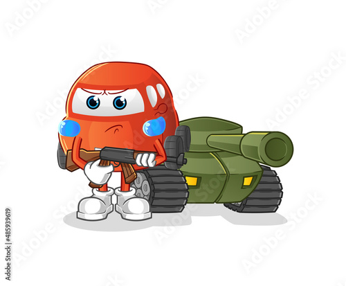 Fototapeta Naklejka Na Ścianę i Meble -  car soldier with tank character. cartoon mascot vector