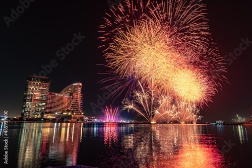 A night shot of fireworks for the opening of Dubai Festival city Ripe Market DFC photo