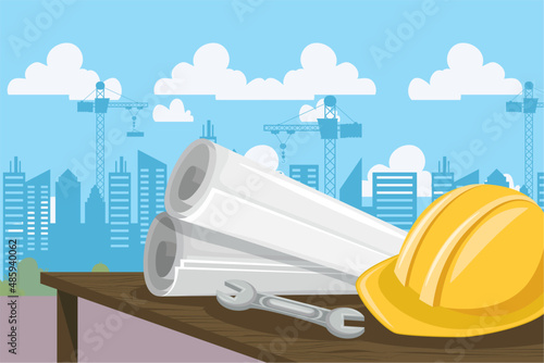 construction helmet and planes