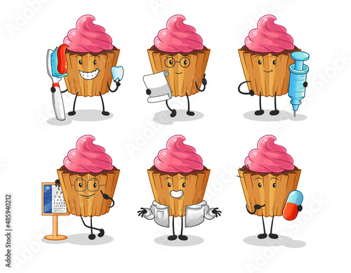 cupcake doctor group character. cartoon mascot vector