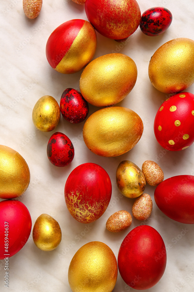 Stylish Easter eggs on light background Stylish Easter eggs on light background