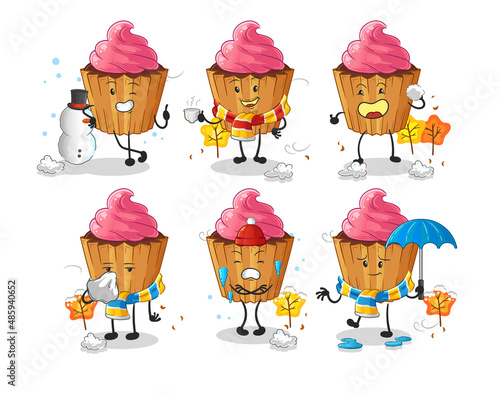 cupcake in cold weather character mascot vector