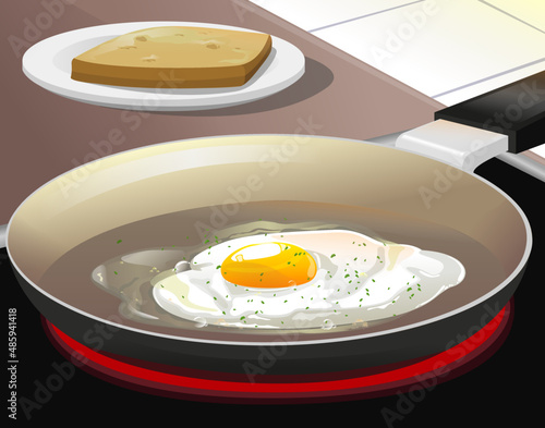 fried egg with a frying pan vector illustration