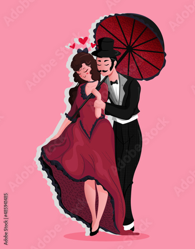 victorian love couple vector illustration