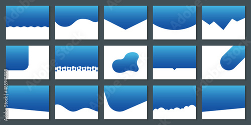 Set of Dividers Shapes for Website. Curve Lines, Drops, Wave Collection of Abstract Design Element for Top, Bottom Page Web Site. Isolated Vector Illustration