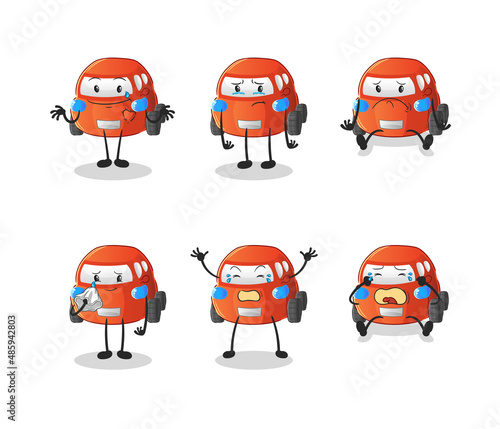 car sad group character. cartoon mascot vector